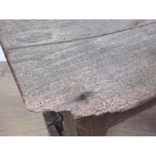 440 - An antique oak Joint Stool on turned supports 2ft W x 1ft 11in H