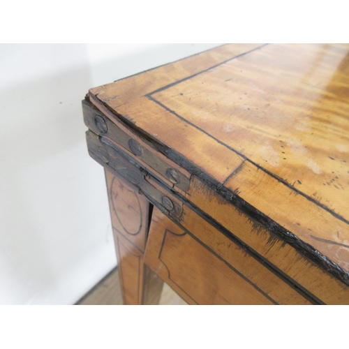 446 - A George III satinwood and ebony strung fold over Card Table on square cut tapering Supports 3ft 1in... 