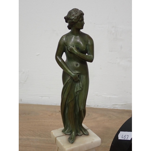 463 - A bronze Art Deco style Sculpture of a dancing girl on stone base 1ft 2in H and a Sculpture of a Cla... 