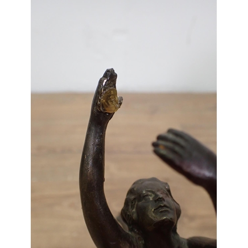 463 - A bronze Art Deco style Sculpture of a dancing girl on stone base 1ft 2in H and a Sculpture of a Cla... 