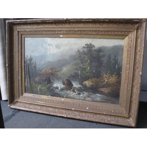 487 - ENGLISH SCHOOL, circa 1900. A rocky river landscape, oil on canvas, 24 x 36in; an oil painting by J ... 