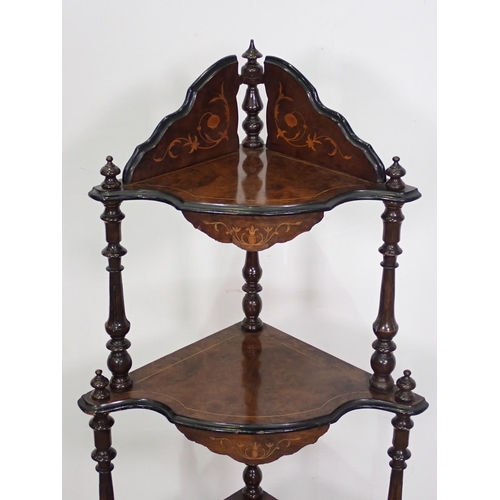 49 - A Victorian walnut and inlaid four-tier Corner Whatnot 4ft 2in H x 2ft W