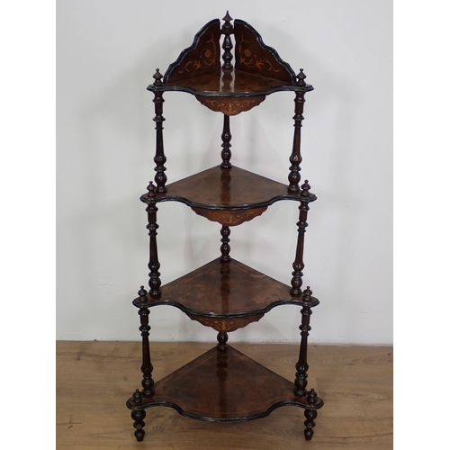 49 - A Victorian walnut and inlaid four-tier Corner Whatnot 4ft 2in H x 2ft W