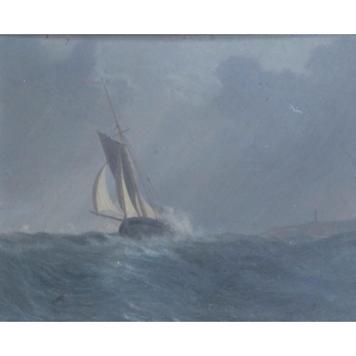 490 - ENGLISH SCHOOL 1868, Moonlit Coastal Landscape; and A Sailing Boat on a Stormy Day, with inscription... 