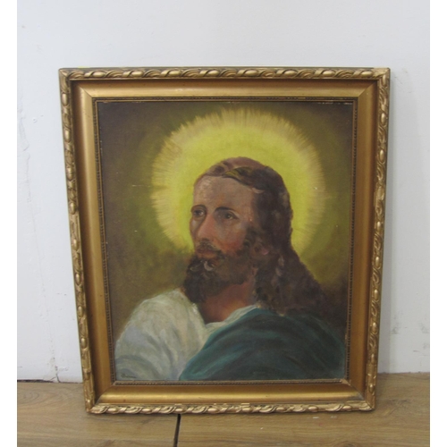 491 - ENGLISH SCHOOL, 20th Century, Portrait of Jesus, oil on canvas board, 24 x 20in; a watercolour by V.... 