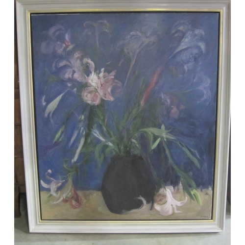 493 - REEKUR (?). Blue Lilies II, inscribed as title on the reverse, indistinctly signed, oil on canvas, 5... 