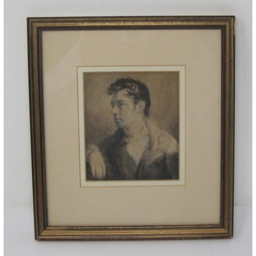 505 - CIRCLE OF RICHARD WESTALL RA.  Portrait sketch of a Man, quarter-length, pencil and sepia wash, 4 3/... 