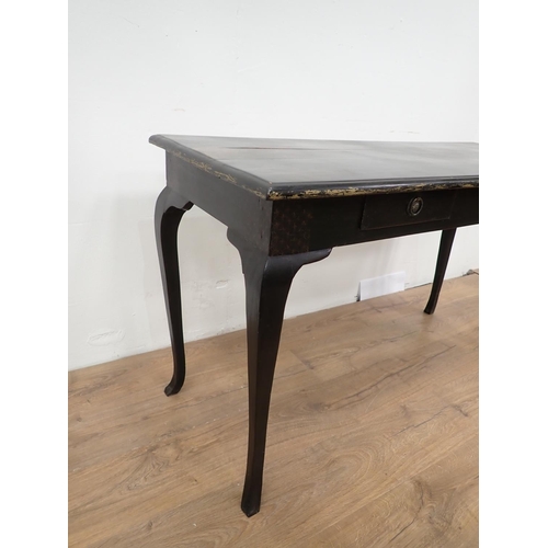 51 - A black lacquered Side Table fitted two frieze drawers mounted upon cabriole supports 3ft 11in W x 2... 