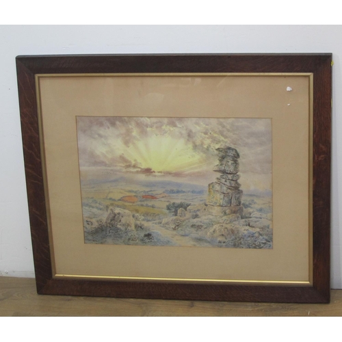 514 - F. WALTERS. An Extensive Landscape, signed, watercolour, 15 x 22in; together with a colour print dep... 