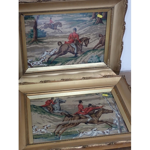 515 - Two framed embroideries depicting hunting subjects, 'In Full Cry' and 'Galloping with Hounds', 10 x ... 