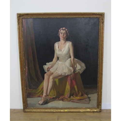 518 - ERNEST S. LUMSDEN RSA. Portrait of a Ballerina, seated, signed and dated 1937, with remnants of a Wa... 