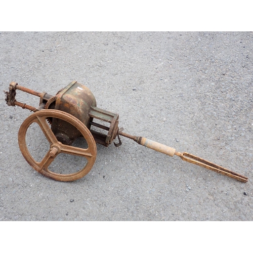 532 - A green painted cast iron Water Pump 5ft 8in H and a Winch