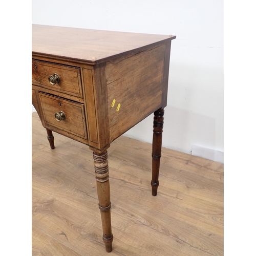 55 - A Regency mahogany and ebonised strung Side Table fitted four drawers mounted upon turned supports 3... 