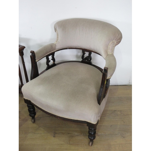 556 - A Victorian Tub Chair, walnut veneered Coffee Table and nest of two Occasional Tables with glass top... 