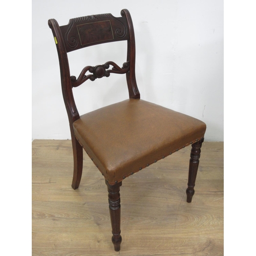 569 - A pair of 19th Century mahogany Dining Chairs with brown leather effect seats and an antique oak and... 