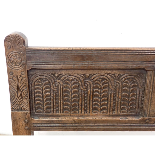 573 - An antique carved oak Headboard in the 17th Century style 3ft 6in W x 2ft H