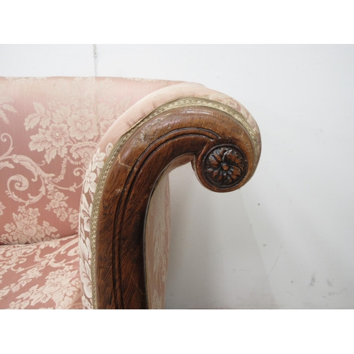 583 - A William IV rosewood and pink upholstered Settee on fluted supports 7ft W x 2ft 9in H