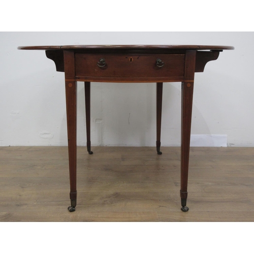 589 - A Georgian mahogany and inlaid Pembroke Table single end drawer on square cut supports 3ft W x 2ft 4... 