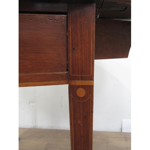 589 - A Georgian mahogany and inlaid Pembroke Table single end drawer on square cut supports 3ft W x 2ft 4... 