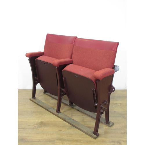 620 - A red upholstered double folding Theatre Seat from Malvern Theatre 3ft 7in W x 2ft 8in H