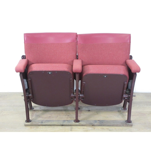 620 - A red upholstered double folding Theatre Seat from Malvern Theatre 3ft 7in W x 2ft 8in H