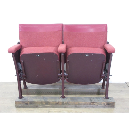 621 - A red upholstered double folding Theatre Seat from Malvern Theatre 3ft 7in W x 2ft 8in H