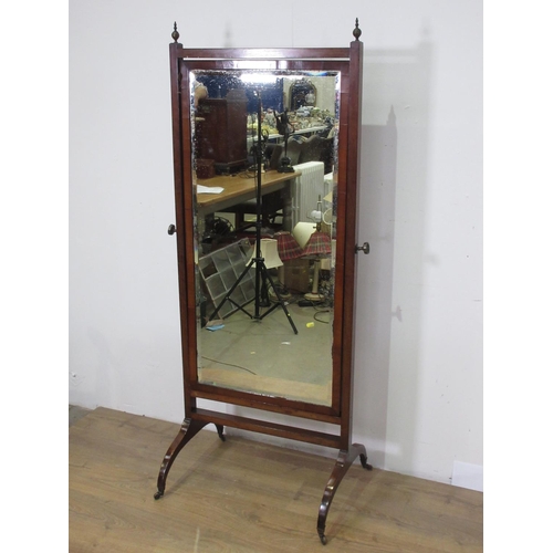 623 - A 19th Century mahogany cheval Robing Mirror with brass finials 5ft 4in H x 2ft 1in W