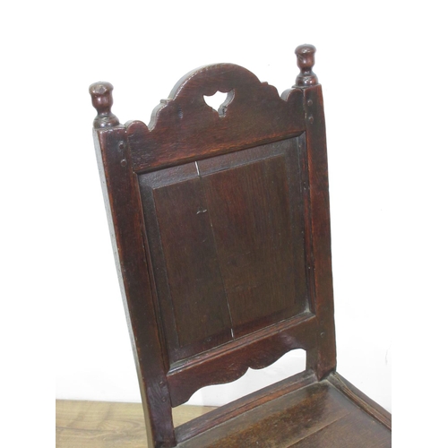 624 - An early 18th Century oak panel back Chair 3ft 5in H x 1ft 3in W