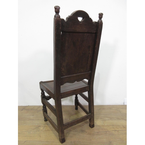 624 - An early 18th Century oak panel back Chair 3ft 5in H x 1ft 3in W