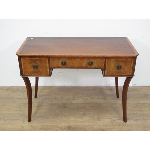 629 - A 20th Century mahogany veneered Dressing Table fitted three drawers on square cut supports 3ft 6in ... 