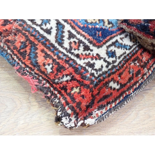 652 - A North African rug Saddle Bag and two Cushions