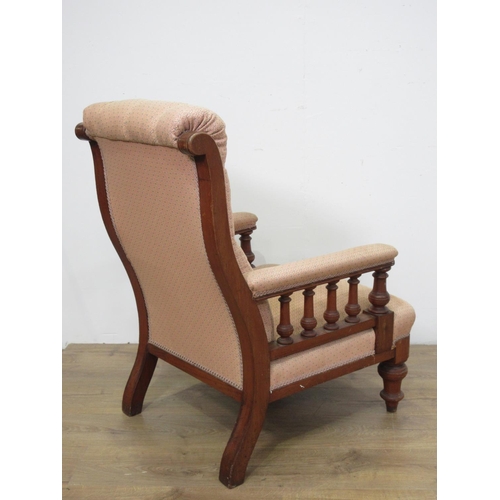 659 - A Victorian walnut framed pink upholstered button back Armchair 3ft 1in H x 2ft 2in W