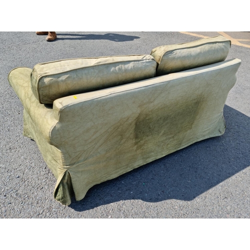 660 - Green upholstered two seater Settee 5ft 2in W x 2ft 10in H