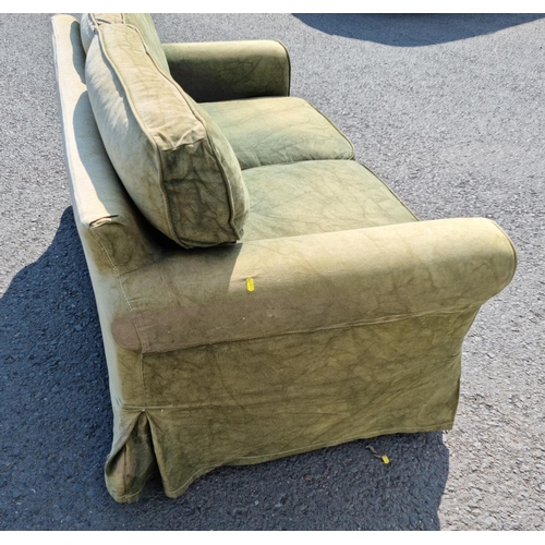 660 - Green upholstered two seater Settee 5ft 2in W x 2ft 10in H