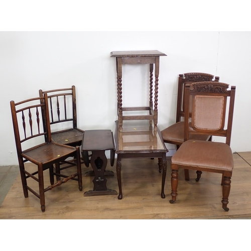 67 - Two antique ash Clissett style Chairs, a pair of Victorian walnut green upholstered Dining Chairs, a... 