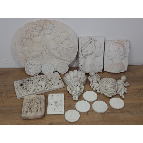 678 - A quantity of plaster Plaques and a Wall Pocket