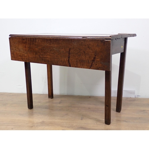 72 - An 18th Century oak single fall flap Table mounted upon square cut supports 3ft 1in W x 2ft 4in H