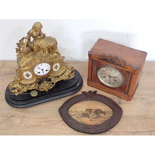 74 - A 19th Century gilt metal figural Mantel Clock by Henry Marc, Paris on ebonised base 14 1/2in H x 14... 