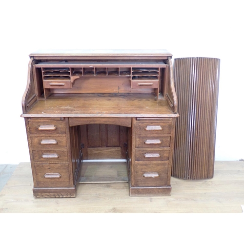 75 - A 20th Century oak tambour fronted Desk 4ft W x 3ft 10in H