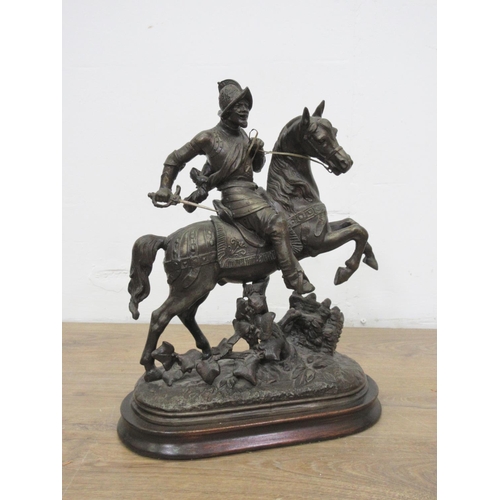 8 - A bronze effect cast metal Sculpture of a 17th Century Knight on horseback 1ft 4in H x 1ft W