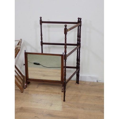 82 - A green painted bamboo effect folding Stand, a mahogany Towel Rail and mahogany framed Dressing Mirr... 