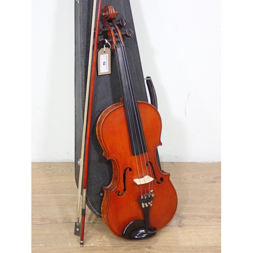 92 - A Violin labelled George Gaskin to the interior of the violin, with single piece back and perfling t... 