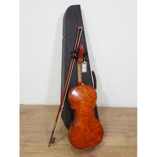 92 - A Violin labelled George Gaskin to the interior of the violin, with single piece back and perfling t... 