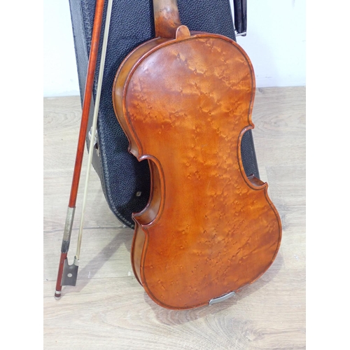 92 - A Violin labelled George Gaskin to the interior of the violin, with single piece back and perfling t... 