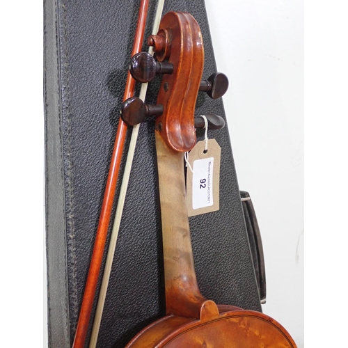 92 - A Violin labelled George Gaskin to the interior of the violin, with single piece back and perfling t... 