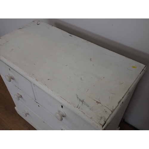 95 - A Victorian white painted pine Chest of two short and two long drawers on plinth base 3ft 1in W x 3f... 