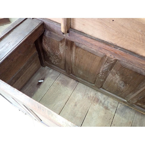 98 - A late 18th Century oak four panel Mule Chest fitted two drawers 4ft 2in W x 3ft H