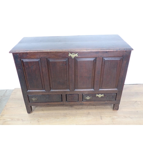 98 - A late 18th Century oak four panel Mule Chest fitted two drawers 4ft 2in W x 3ft H