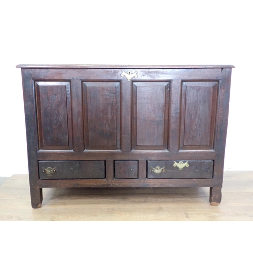 98 - A late 18th Century oak four panel Mule Chest fitted two drawers 4ft 2in W x 3ft H