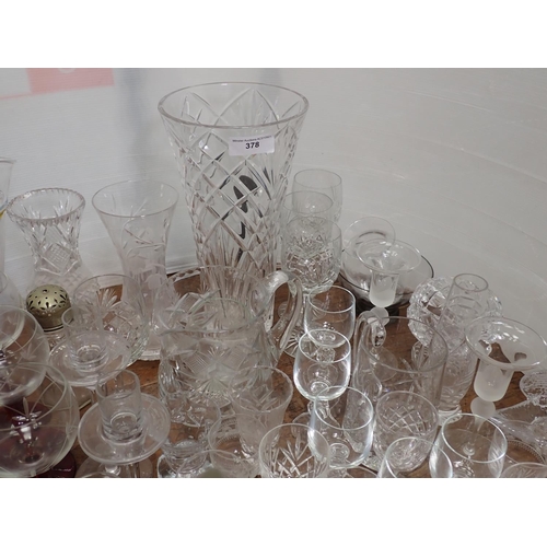 378 - A cut glass Decanter, Vases and assorted Glasses